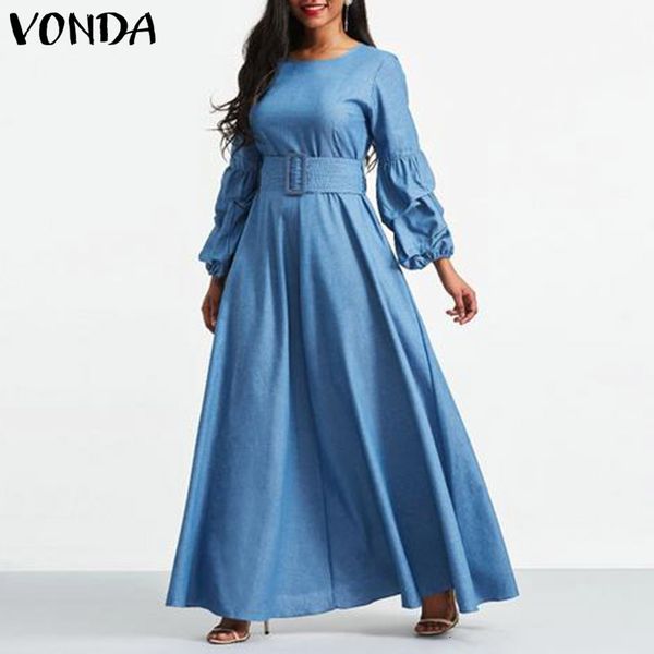 

dresses elegant office ladies dresses women's sundress 2021 vonda puff sleeves ol belted tunic holiday dress vestidos plus size, Black;gray