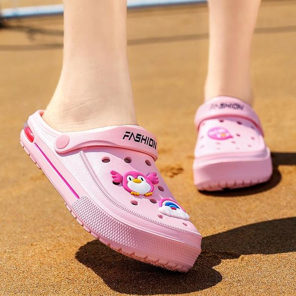 

summer pink cute breathable women's slippers outdoor beach female garden shoes comfort couple air sandalias mujer 2021, Black