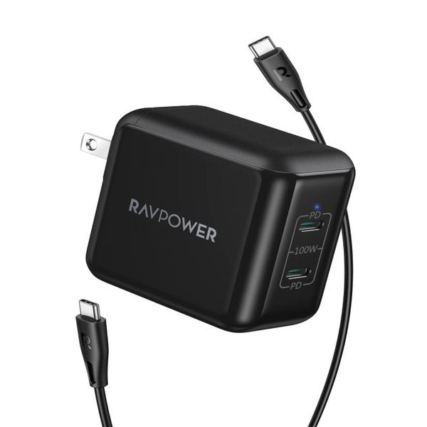

ravpower 100w 2 usb c ports pd wall charging adapter with e-mark cable