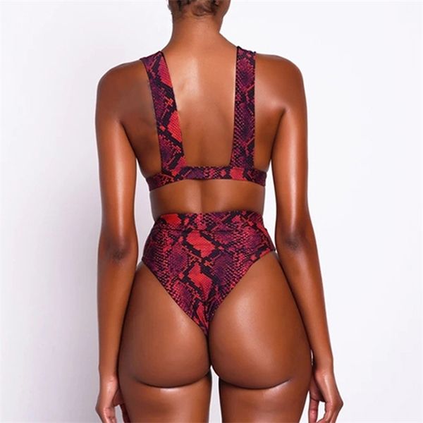 

buckle high waist bikini set african swimwear women swimsuit red snake print bathing suit female bikinis brazilian, White;black
