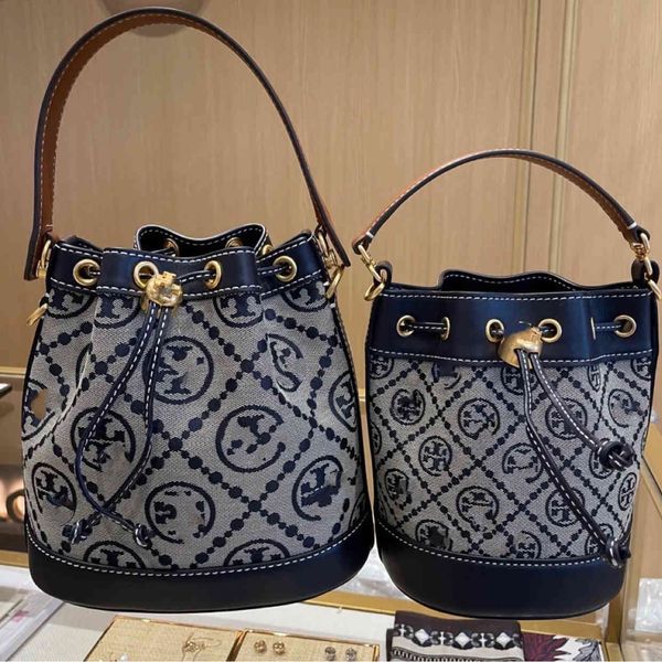 

large and small bucket bag, portable women's messenger bag, leather with canvas, purse