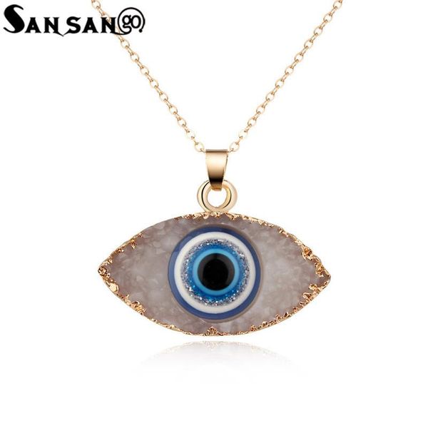 

pendant necklaces resin turkey eye necklace for women men gold color chain blue fashion jewelry, Silver