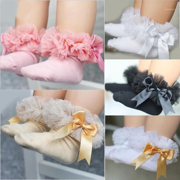 

toddler infant kids born baby girls princess bowknot sock lace ruffle frilly ankle socks, Pink;yellow