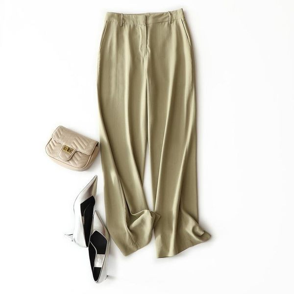 

women's pants & capris 100% silk for women korean fashion wide leg female high waist summer trousers 2021 pantalones de mujer pph4982, Black;white