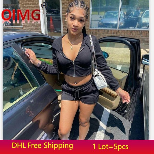 

women's tracksuits women jogger suit fall clothes solid hooded jacket crop shorts two piece set casual black outfits sportswear 5650, Gray