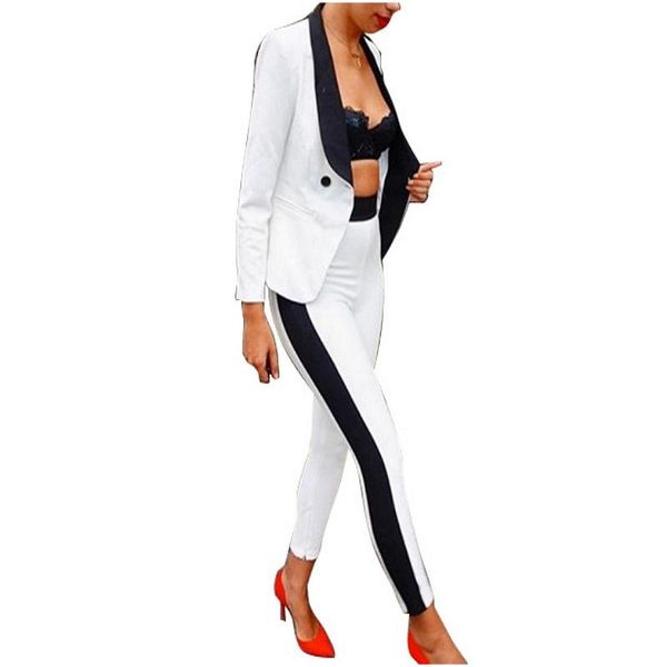 

women's suits & blazers 2021 autumn black and white patchwork office lady blazer pants suit work wear formal clothing 2 piece set women, White;black
