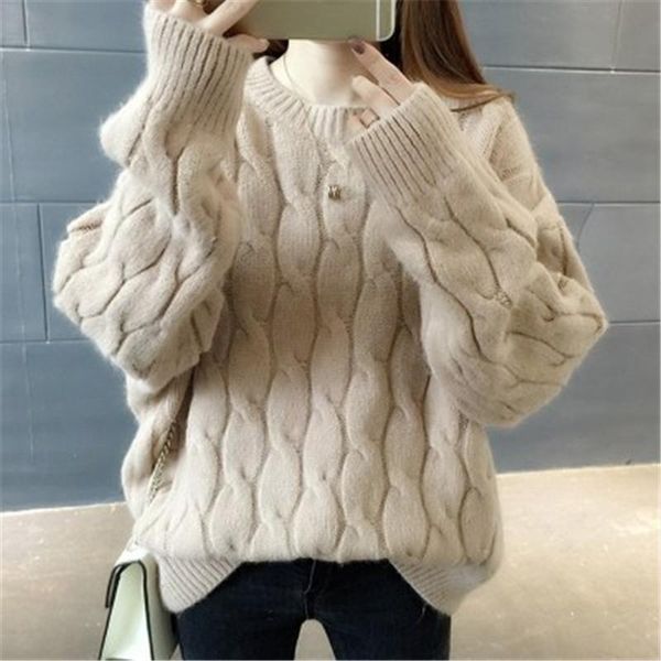 

women's sweaters women autumn winter long sleeve cashmere pullovers female knitted jumper blue o-neck twisted sweater, White;black