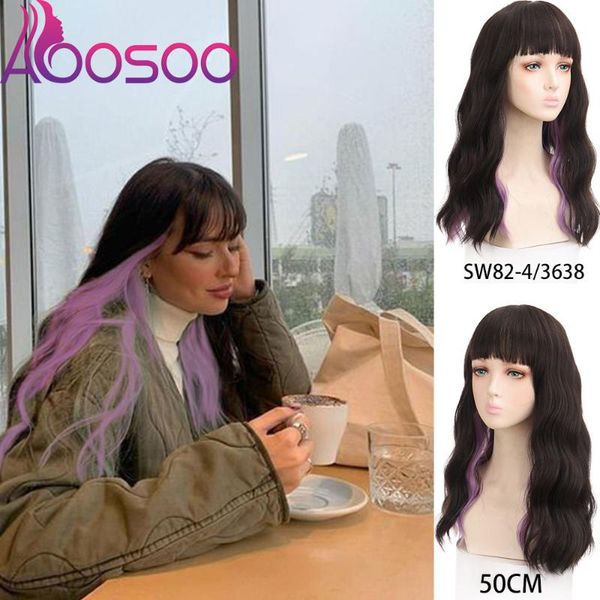

synthetic wigs aoosoo highlighting wig women's black purple 50cm daily cosplay heat resistant