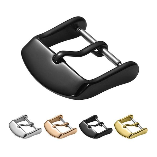 

watch bands pin buckle 10mm 12mm 14mm 16mm 18mm 20mm 22mm stainless steel silver rose golden for watchband clasp, Black;brown