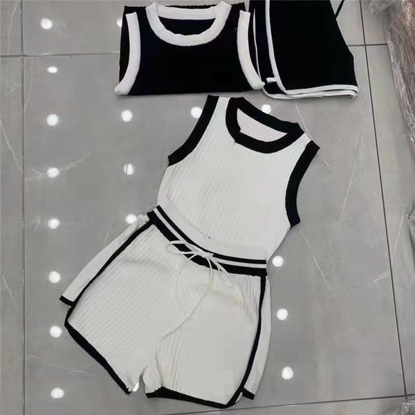 

womens two piece pants shorts sets knitted shorts set classic letters print vest girl elastic high waist suit embroidery girls short shirt s, White