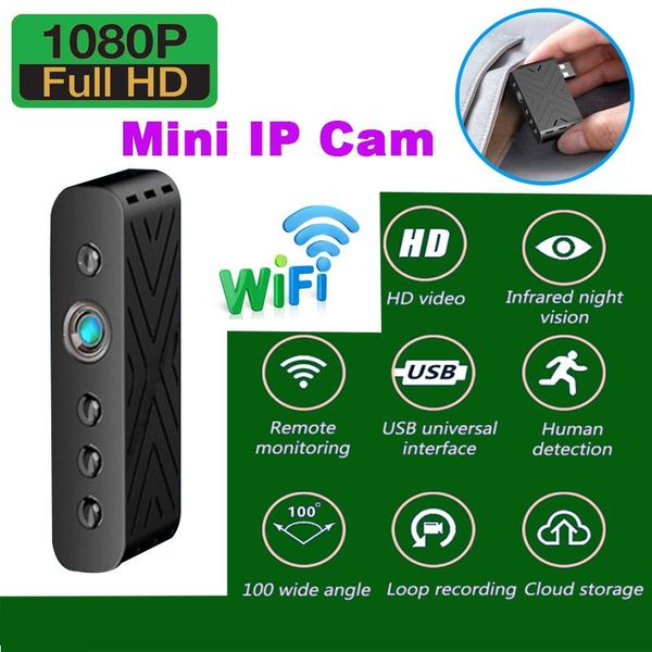 

mini cameras ip cam 1080p smart wifi usb camera p2p/ap wide angle night vision camcorder video loop recording micro body