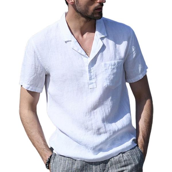 

men's casual shirts mens summer fashion men clothing solid color turn down collar pullover shirt short sleeve chemise homme for, White;black