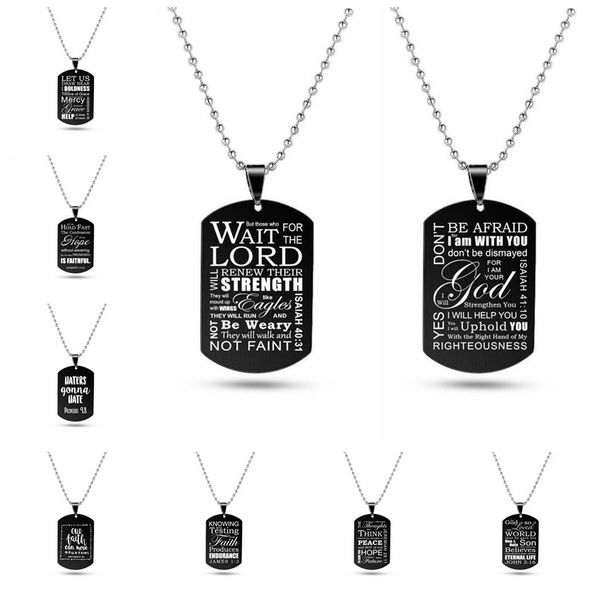 

factory black titanium steel men's necklace bible jesus dog tag pendant stainless steel believer protestant religious jewelry christmas