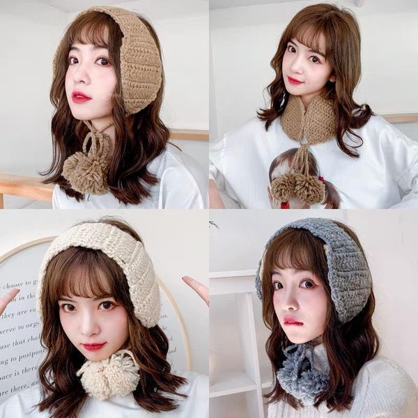 

berets ins cute tide knitted ear bag soft sister strap muffs autumn and winter protection warm velvet earmuffs female retro, Blue;gray