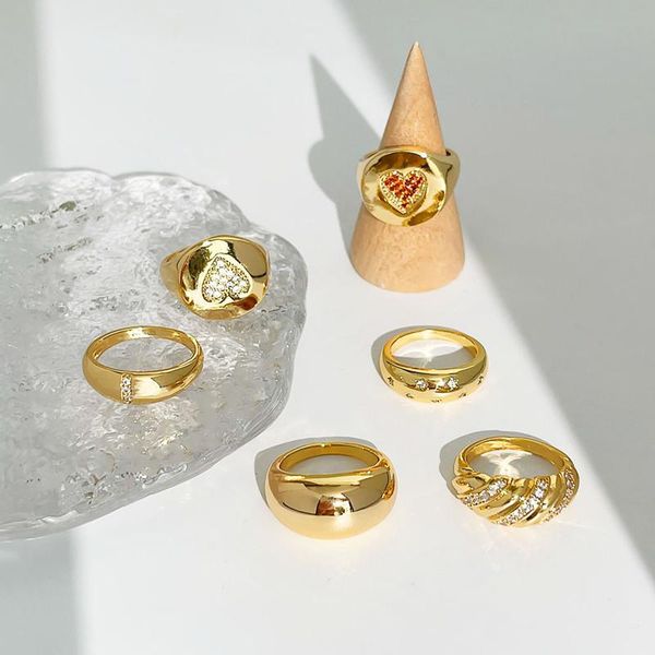 

cluster rings aomu 2021 summer european retro fashion simple gold color smooth love star twisted zircon metal ring for women daily jewelry, Golden;silver