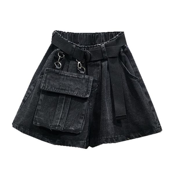 

women's shorts european and american fashion elastic waist casual a word version large pocket denim wide leg female, White;black