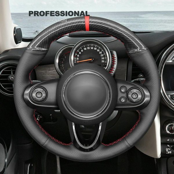 

diy custom soft black leather carbon fiber steering wheel cover for mini clubman