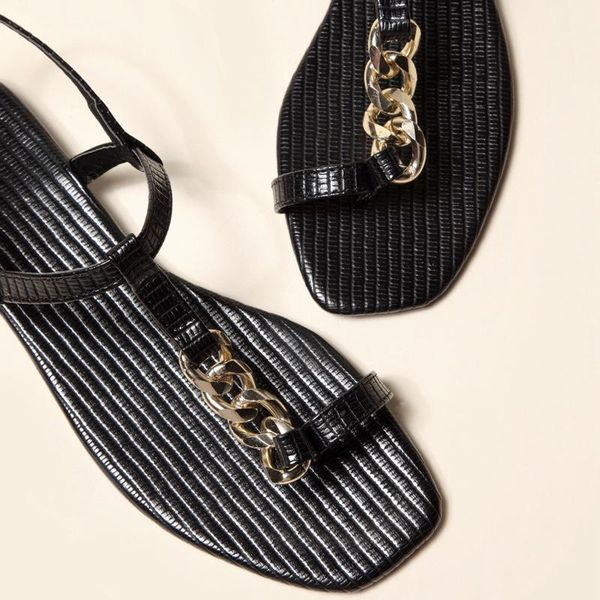

slippers leopard land shoes women commuter flat sandals fashion texture chain flip flops cgb, Black