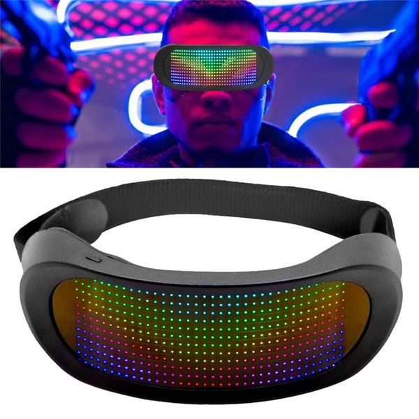 Maschera luminosa programmabile Occhiali brillanti a LED Bluetooth Occhiali futuristici con visiera elettronica Prop per spettacoli al bar di Halloween