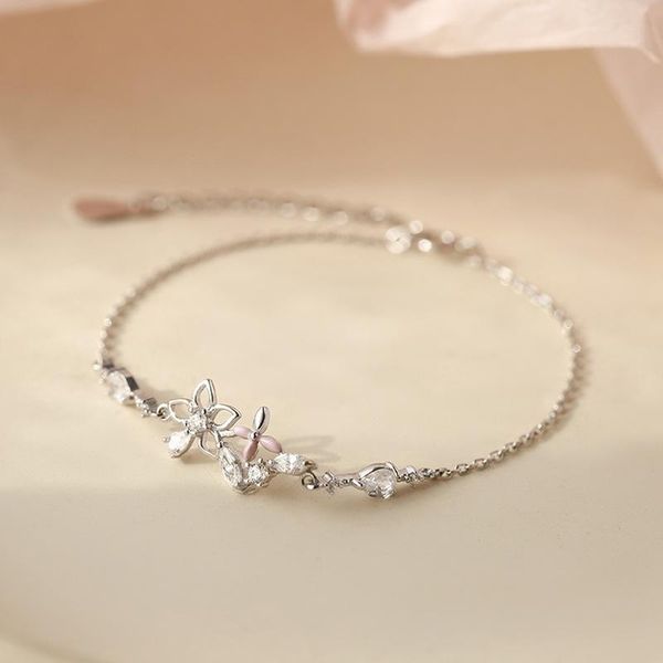 

link, chain diyi charm style pink flower bracelet bangle zircon inlaid original handmade for women girl fashion jewelry, Black
