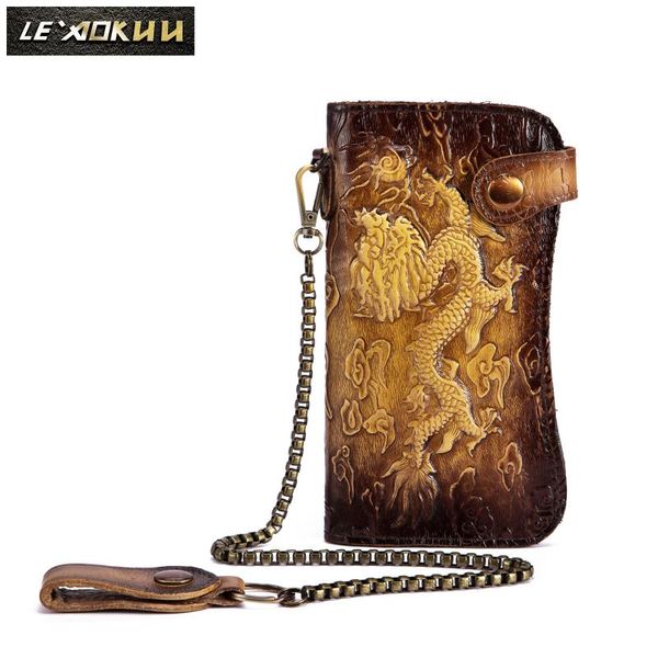 

wallets cattle male organizer original leather design dargon tiger emboss checkbook iron chain wallet purse clutch handbag n1088gd, Red;black
