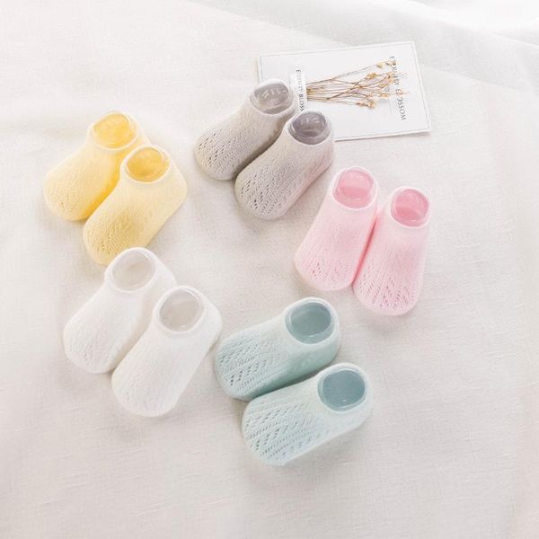 

0-3 years old knitted cotton summer breathable baby socks born girls anti-skidding sock for kids plain, Pink;yellow