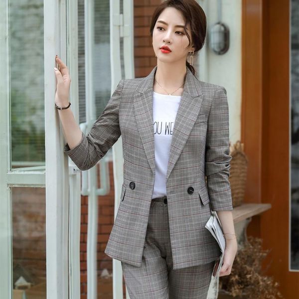

women's suits & blazers suit 2021 autumn casual fashion temperament slim lattice double-breasted small two-piece, White;black