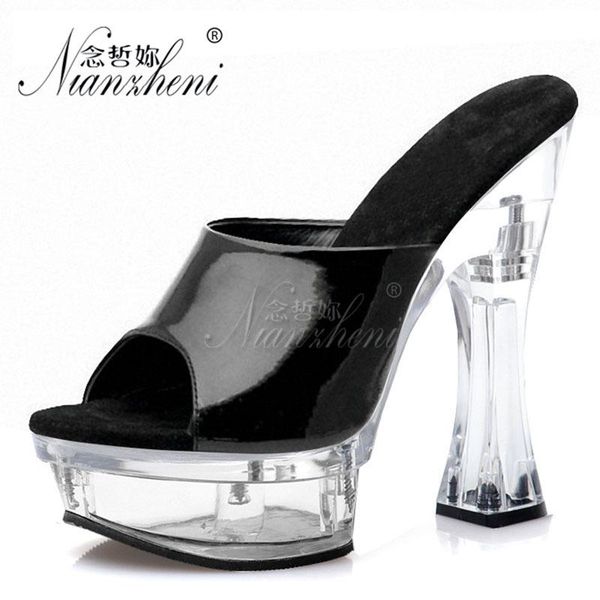 

inches concise black patent leather crystal 14cm high heeled shoes pole dance stripper heels platform models party slippers
