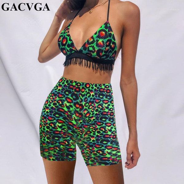 

leopard and pants 2 pieces set tassel bodycon summer crop tracksuit shorts sets casual women pcs women's tracksuits, Gray