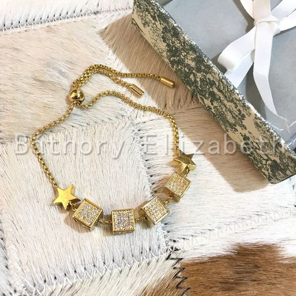 

metal dice elizabeth adjustable brand bthory fashion ladies bracelet high-end luxury square length bangle for women, Red;brown