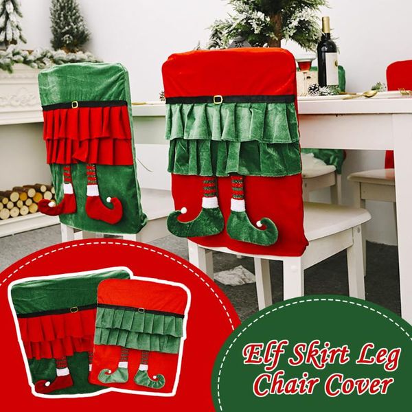 

chair covers christmas decoration elfs skirt hanging legs red feet green seats cover home festival decoration1.25
