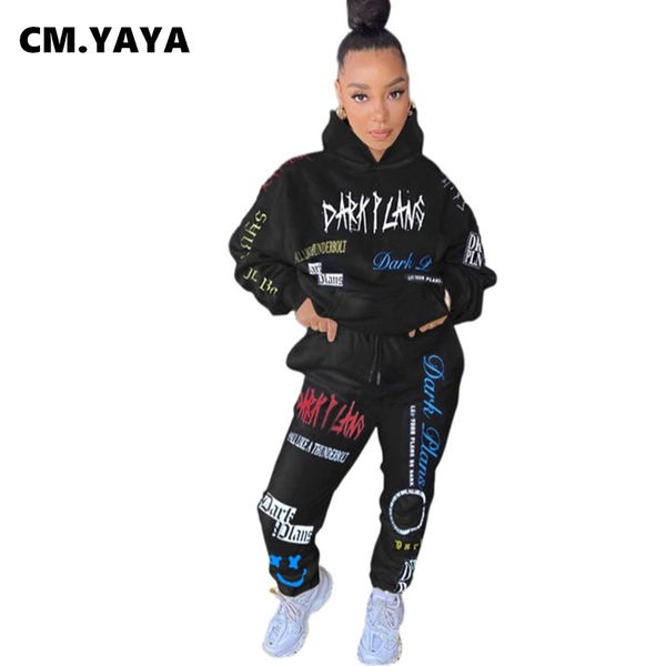 

activewear womens set graffiti letter hooded sweatshirt jogger pant set sporty trasuit fitness two piece set outfitsby air, White