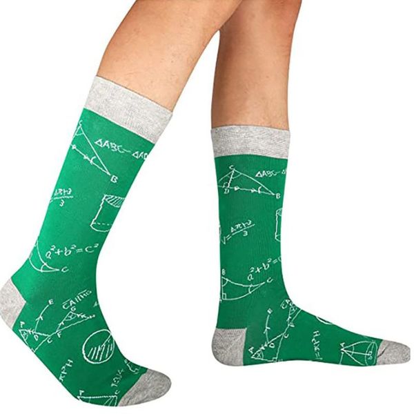 

men's socks 1pair daily portable sweat absorbing elastic men outdoor sport autumn middle tube thickened anti scratch math printing, Black