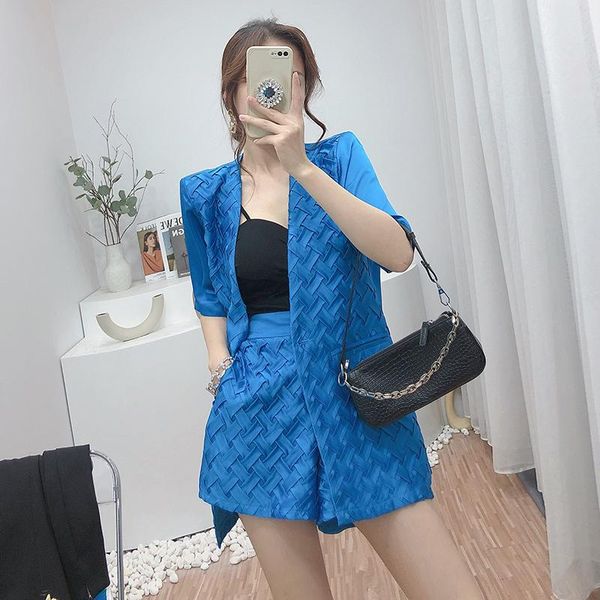 

women's tracksuits european summer two-piece plaid high-quality suit short-sleeved coats+high waist shorts women fashion streetwear 202, Gray