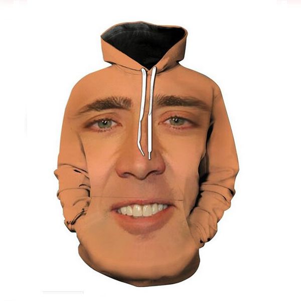 Neue Mode Mann Frauen Designer Perfekte Harajuku Stil Das Riesige Aufgeblasene Gesicht Von Nicolas Cage 3D Druck Hoodies Casual Sportswear