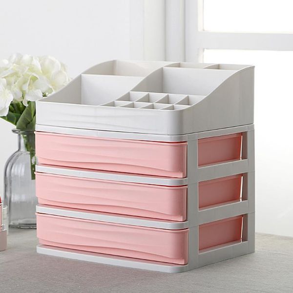 

bathroom storage & organization plastic cosmetic drawer makeup organizer box container desksundry case(3-layer+partition )