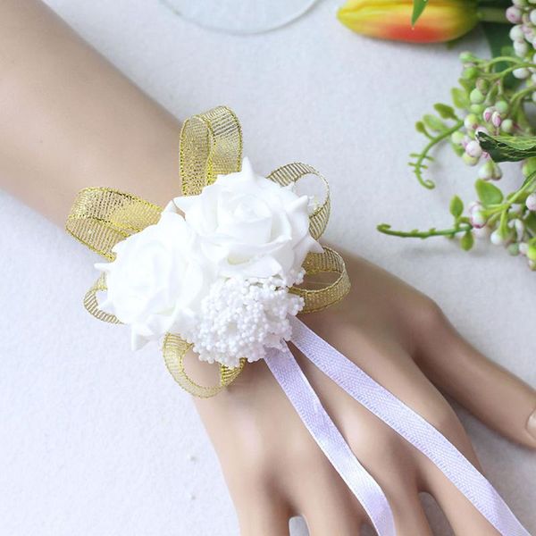 

decorative flowers & wreaths 1pcs silk artificial rose wedding decoration mariage wrist corsages hand flower lace pe foam brides bridesmaid