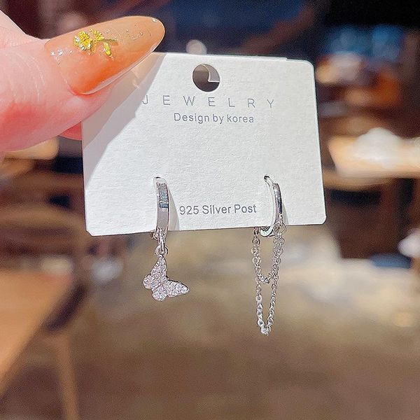 

dangle & chandelier zircon bowknot earrings for women korean trendy design asymmetry female delicate fashion drop gifts, Silver