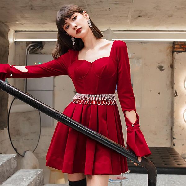 

to autumn long sleeve little red all french annual party brought hepburn cultivate morality velvet dress casual dresses, Black;gray