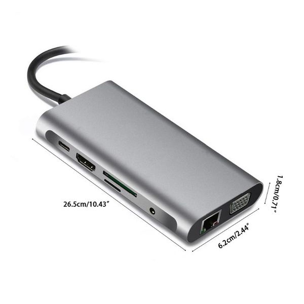 

hubs ten-in-one type-c docking station usb-c conversion gigabit ethernet/ -compatible /vga /pd computer hub