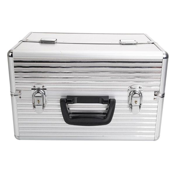 

[us-w]handy stylish three stripes aluminum makeup storage box with drawers keys silver 180821217 cosmetic bags & cases