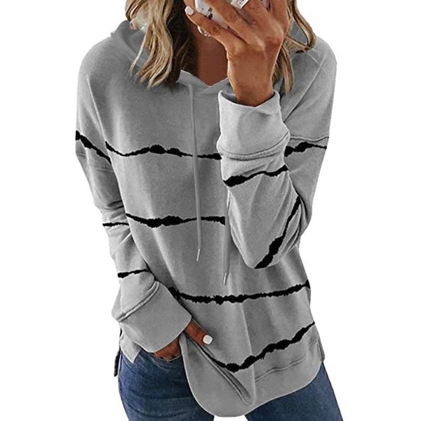 

2020 women's autumn winter new stripe printing loose hooded sweater, Black