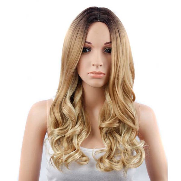 

ladies long omber blonde wavy wig synthetic wig heat resistant fiber wig for women daily party use nature looking, Black