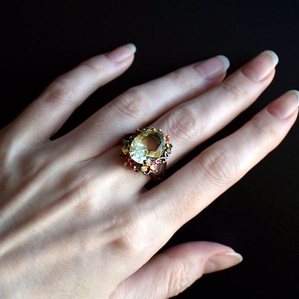 

sparkly big crystal ring oval cut olivine cz jewellery for special occassion brass metal 2 tone plating jewelry, Golden;silver