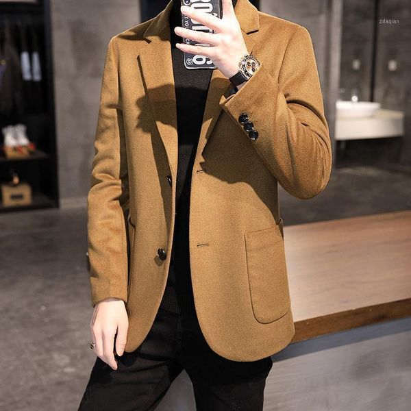 

men's wool & blends woolen blended outwear mid-length coat, Black