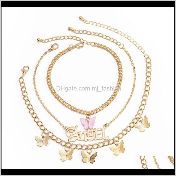 

anklets jewelry2021 creative letter butterfly multi layer foot simple gentle style personalized and versatile chain three piece drop deliver, Red;blue