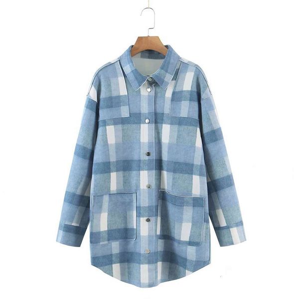 

autumn style women's blue plaid shirt coat, Black;brown