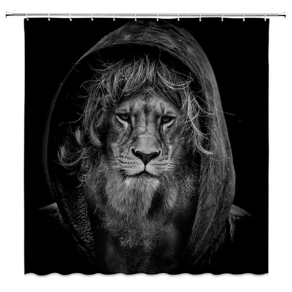

sztnsm cool lion shower curtain wildlife powerful majestic lion king head man portrait, 70x70 inch polyester fabric bathroom