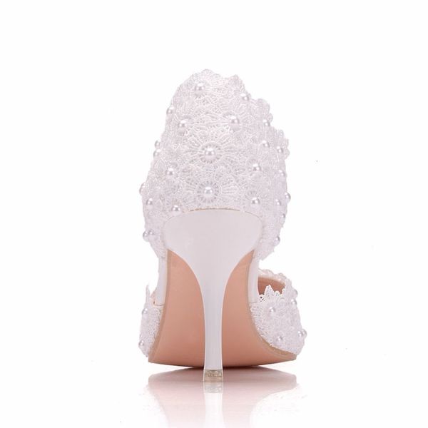 

sandals white lace wedding bride party women pumps ladies 7cm high heels bridal shoes big size 41, Black