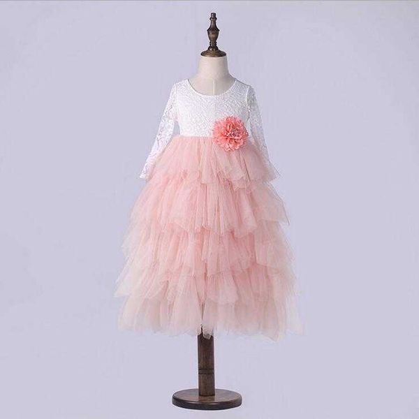 Kinder Mädchen Prinzessin Drei Viertelhülsen Mesh Tutu Kuchen Kleid Max Länge Weihnachten Party Stickerei Für Kinder 1-8yrs 210529